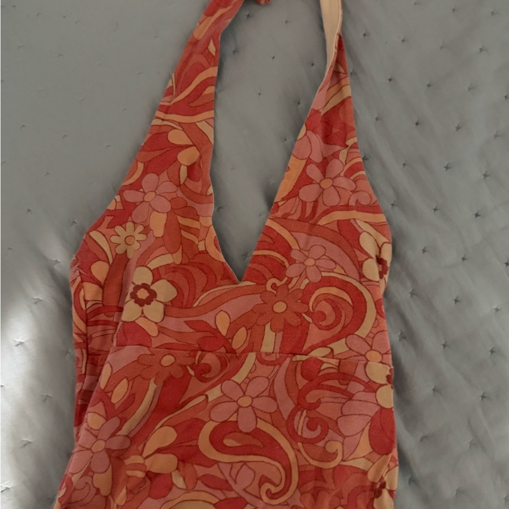 Hollister Kids Floral Halter Bodysuit - Red and Pink